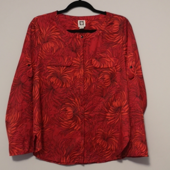 Anne Klein Red Button Down Blouse - Picture 3 of 7